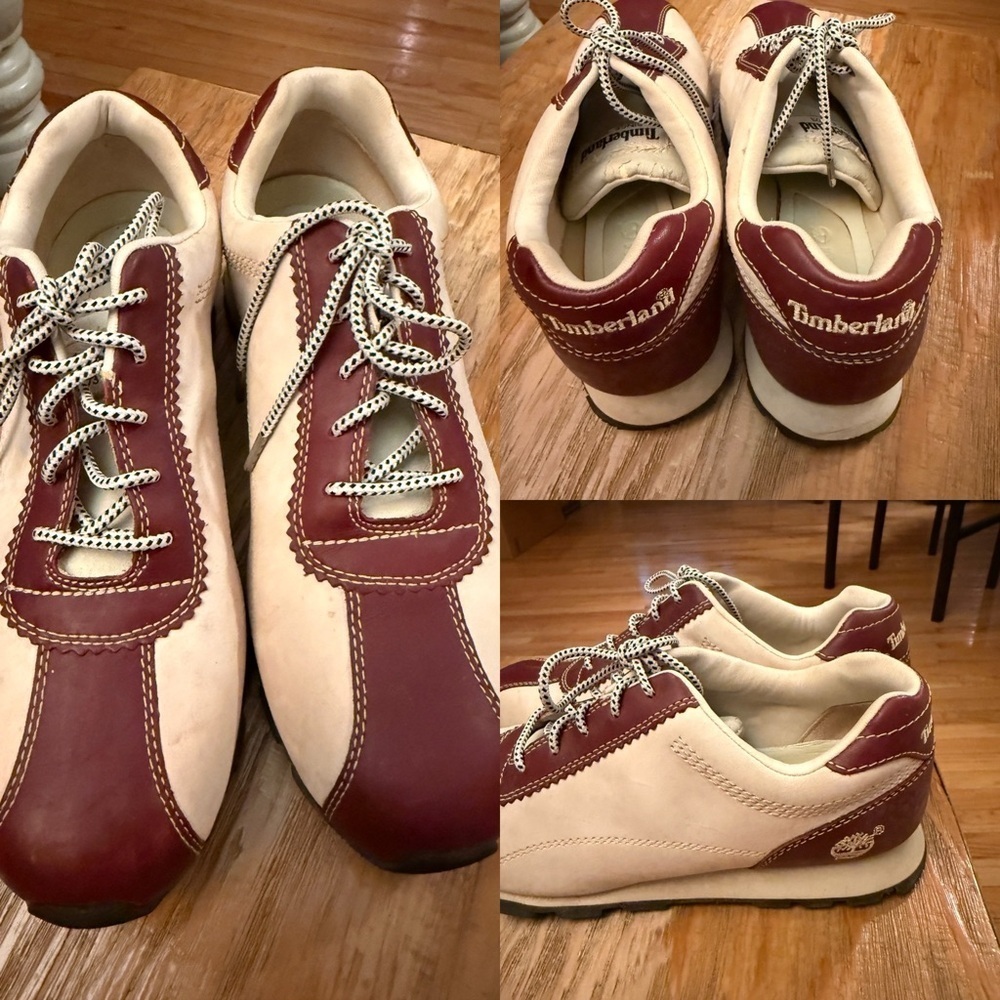 Vintage Timberland 90s or Y2K White & Burgundy Bowler Sneakers OG Tag see pics